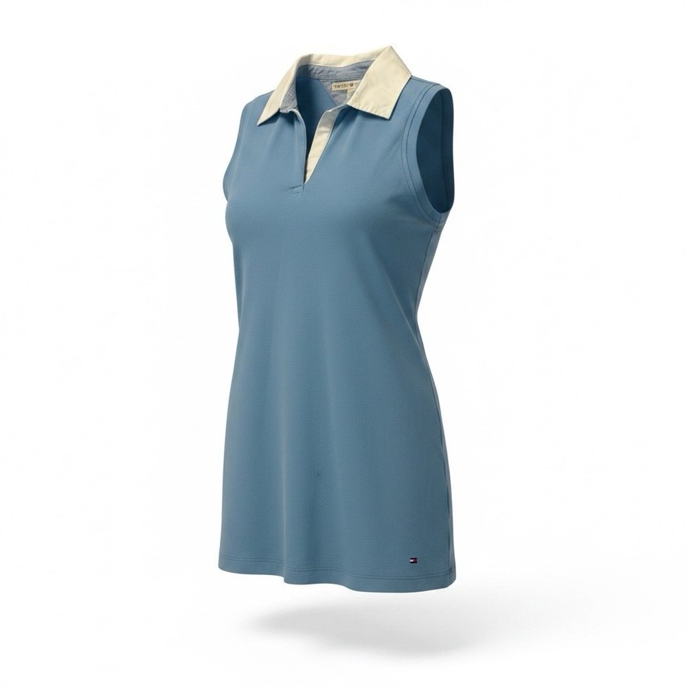 Tommy Hilfiger Sleeveless Pique Polo Shirt Womens Large Sky Blue  PRE-OWNED GOOD